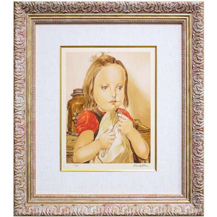 藤田嗣治 「 フォークを持つ少女 」 シルクスクリーン 版画 絵画