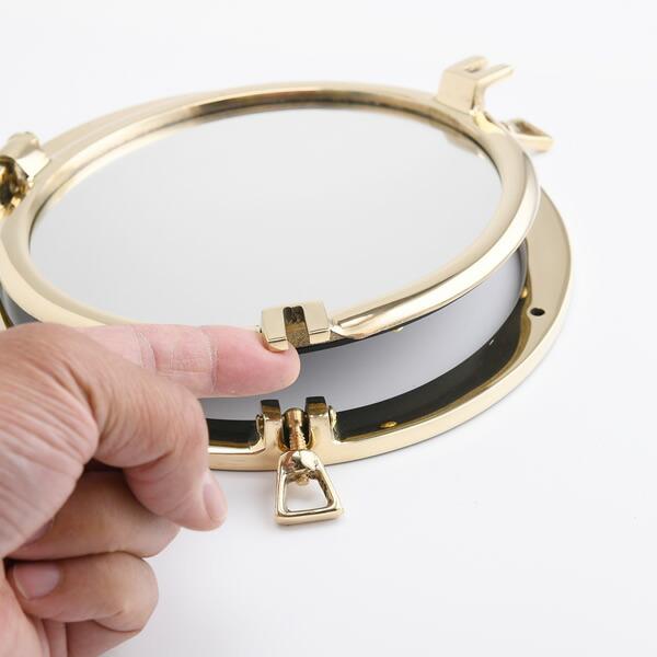 丸鏡 開閉式 丸窓 Mサイズ 真鍮 壁掛け 壁面取付 ミラー 金色 磨き