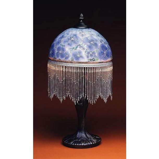 テーブルランプ 真鍮 ガレ風 アールデコ調 ブルーフローラル柄 ガラス