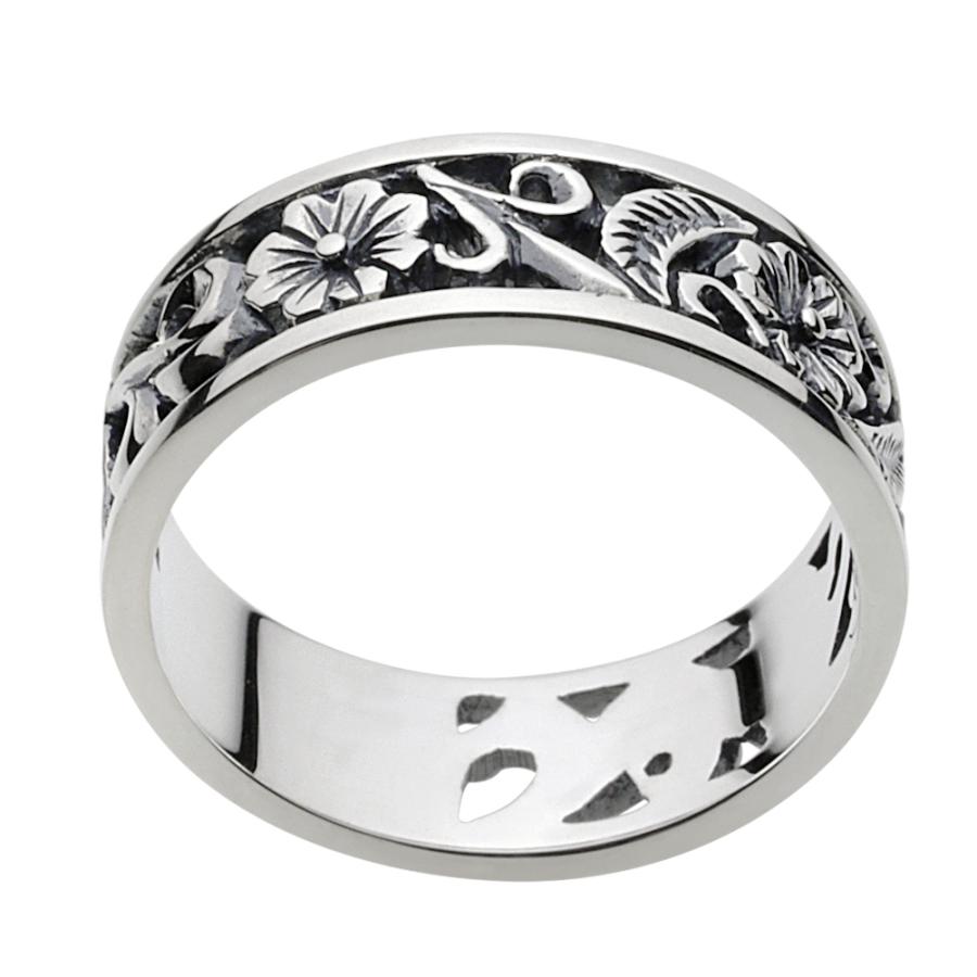 シルバーリング 指輪 メンズ 花 和風 和柄 アラベスク 唐草 透かし