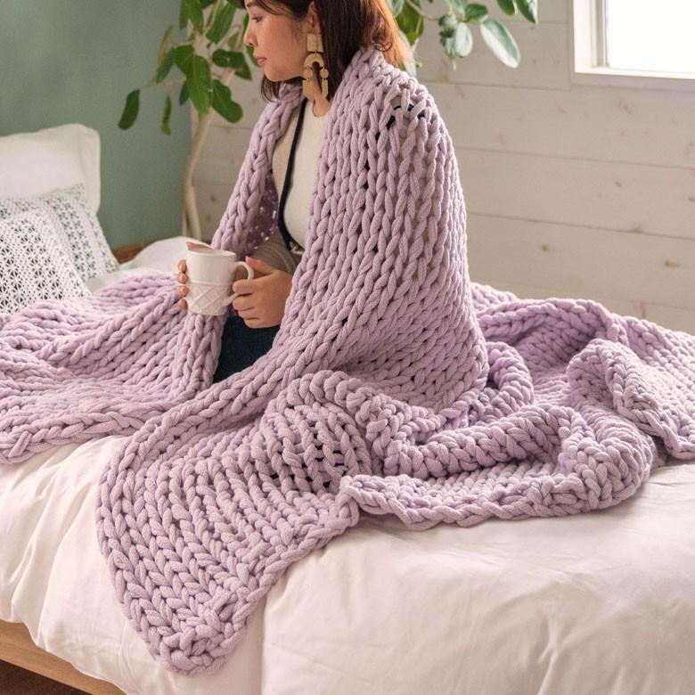 ブランケット 膝掛け ひざ掛け 約140×200cm 大判 ラベンダーピンク