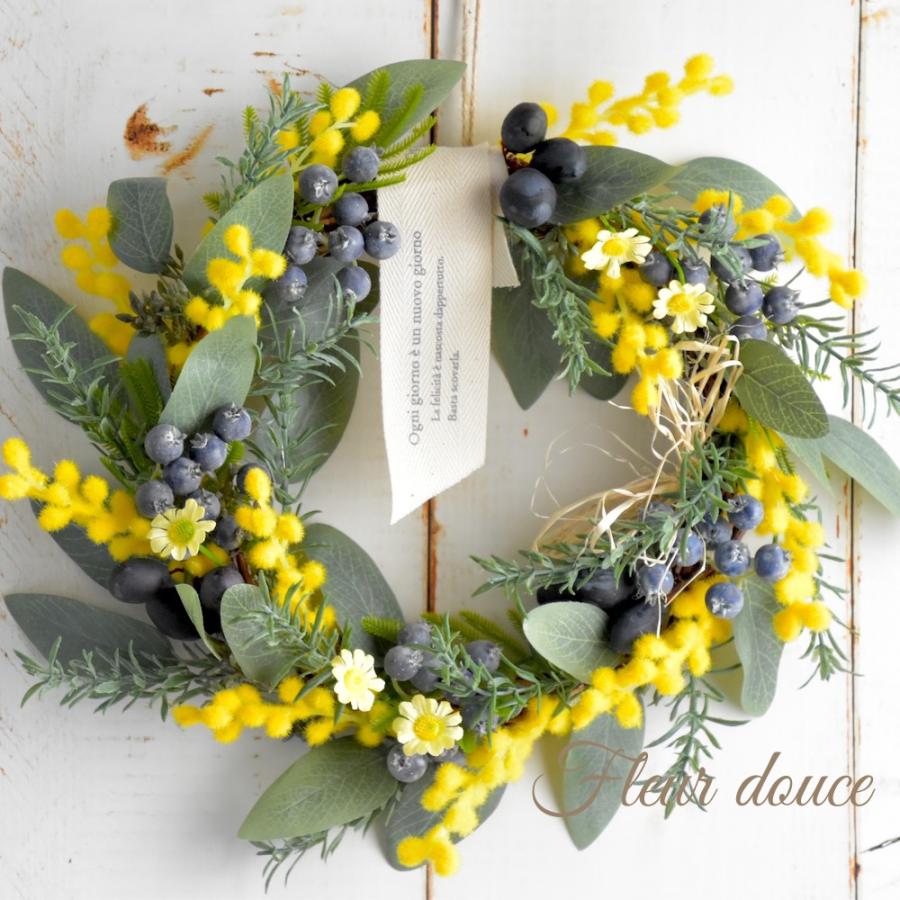 リース 玄関 ミモザ 春 オリーブ ミモザのリース 30cm ギフト 送料込