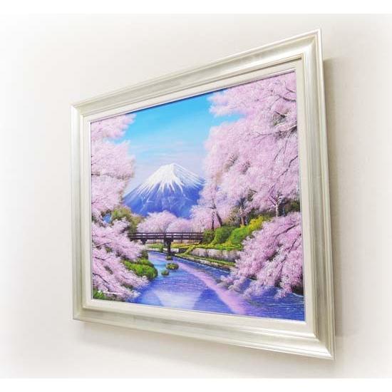 絵画 油絵 忍野富士に桜 F20号 （木村由記夫） 【肉筆】【油絵】【富士