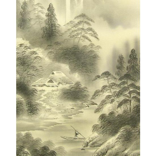 掛け軸 水墨山水 (山下宗久) （掛軸小物なし） 【掛軸】 : 掛け軸