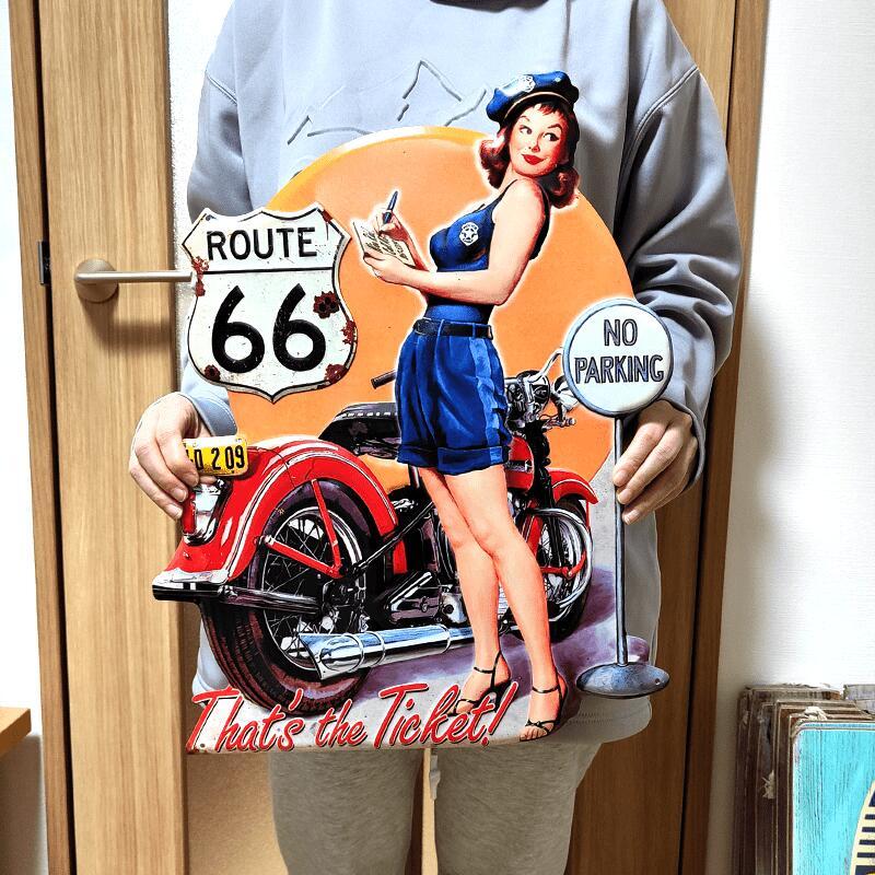 アメリカン レトロ ブリキ看板 大型 ビンテージ セクシー ルート66