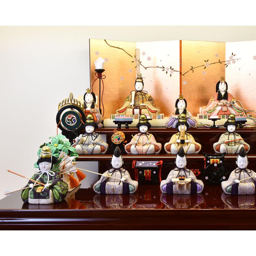 雛人形 コンパクト 木目込み 一秀 収納飾り 15人飾り 十五人 3段段飾り