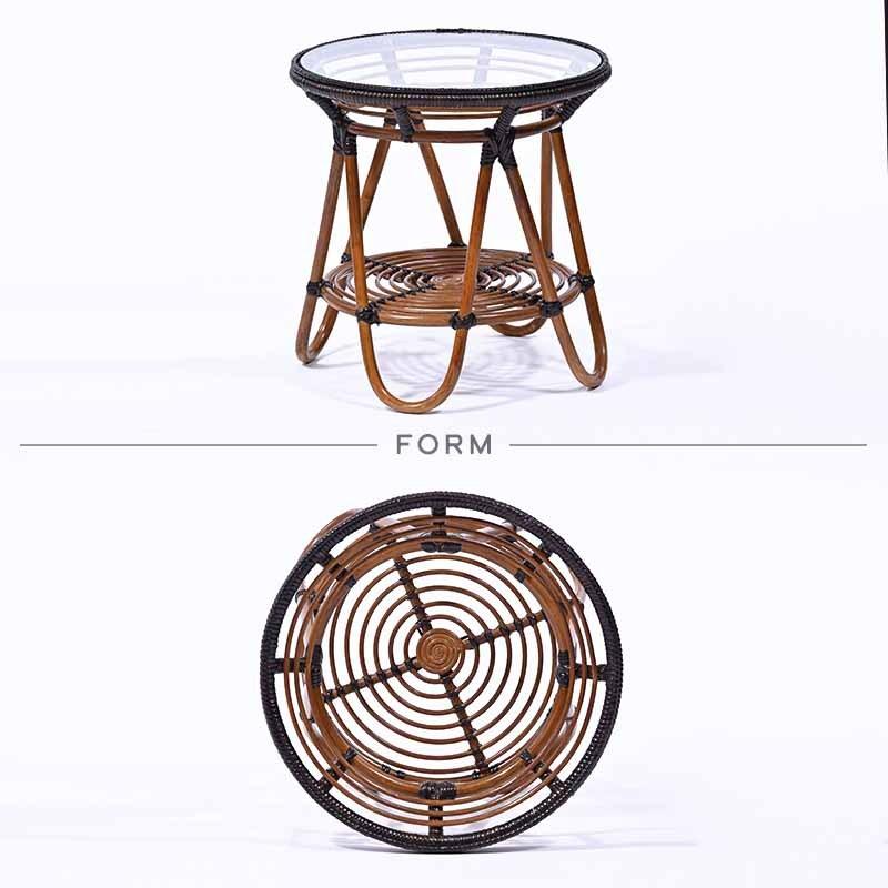 幾何学模様高級 藤のテーブル（ガラス無し）アンティーク