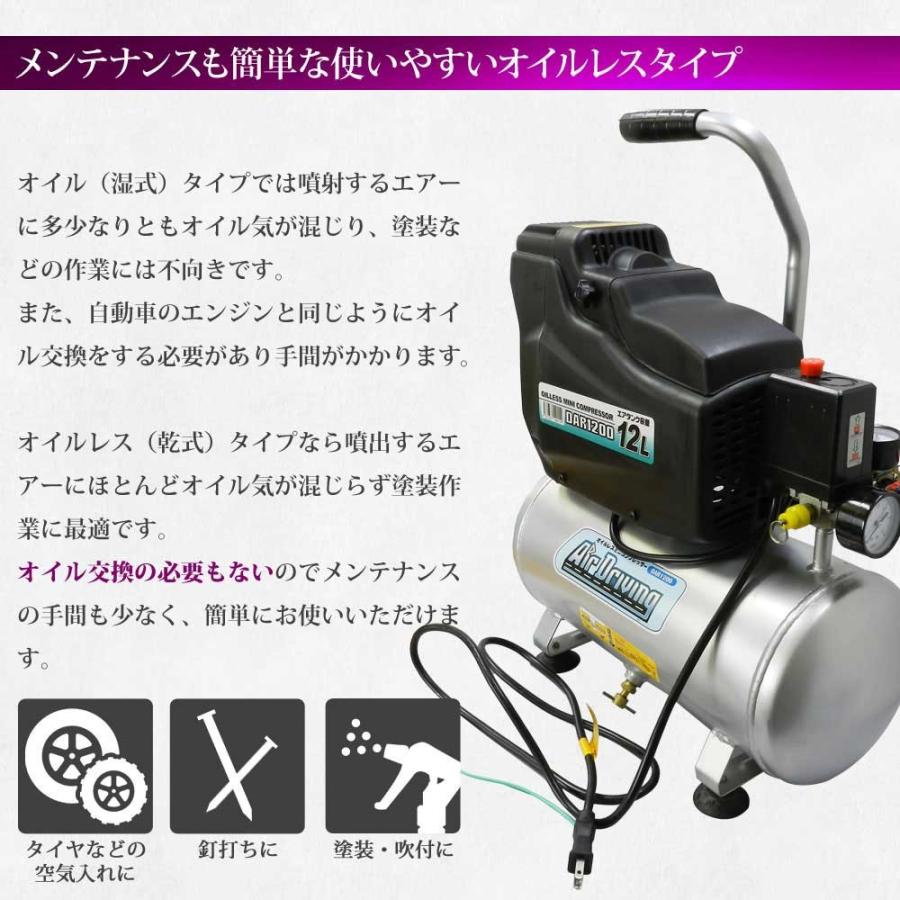エアーコンプレッサー オイルレス 12L 100V オイルフリー エアーツール