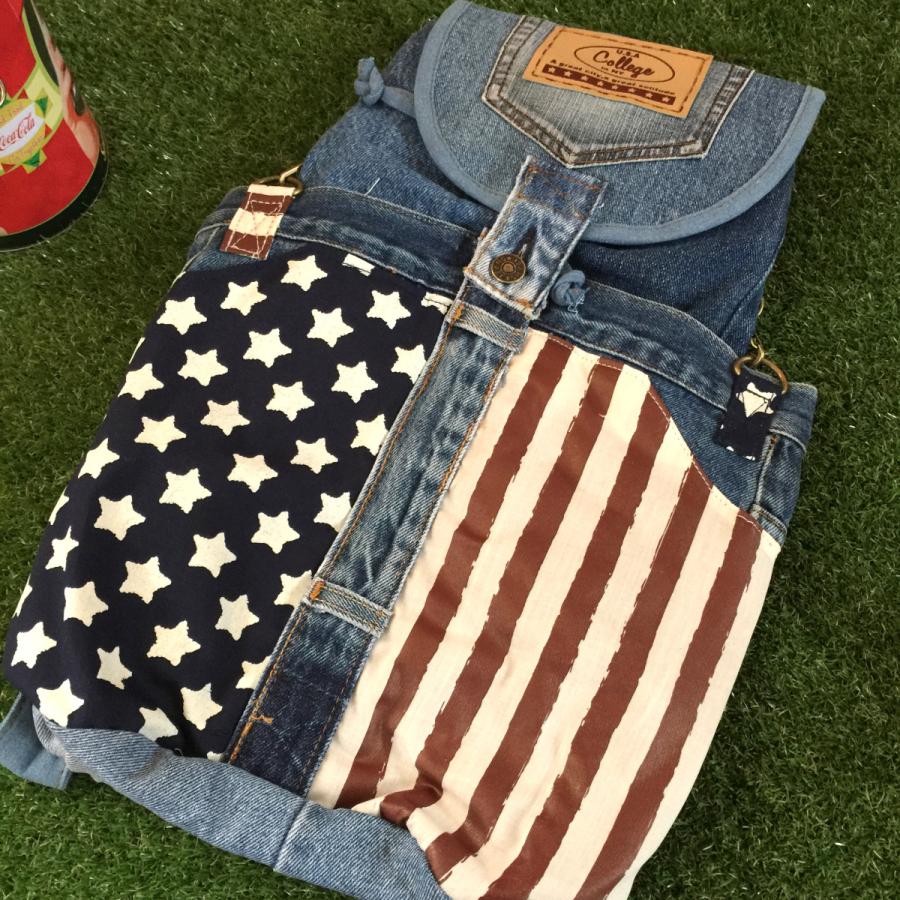 アメリカン レトロ リュック デニムリュック 星条旗 かばん 星柄 男女