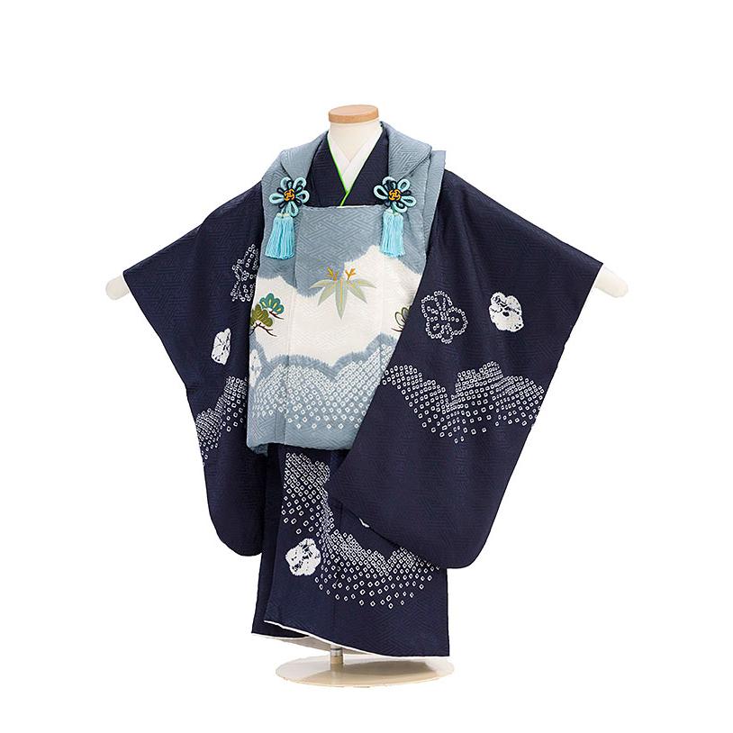 被布コート 七五三 3歳 着物 男の子 レンタル 被布 正統派 正絹 ブルー