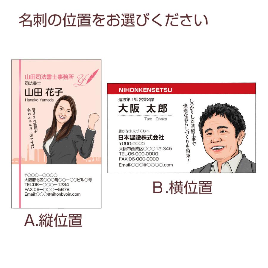 似顔絵付き名刺デザイン｜マーカー風｜1名様用｜紙厚180kg（はがきの