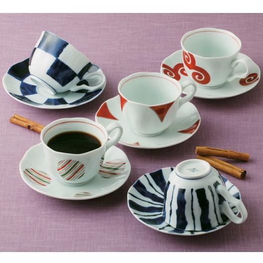 有田焼】≪波佐見焼≫ 染錦モダン コーヒー碗皿揃 コーヒーカップ5客