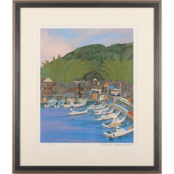 原田泰治 あかね色の港町 海 絵画 風景画 徳島県阿南市 インテリア