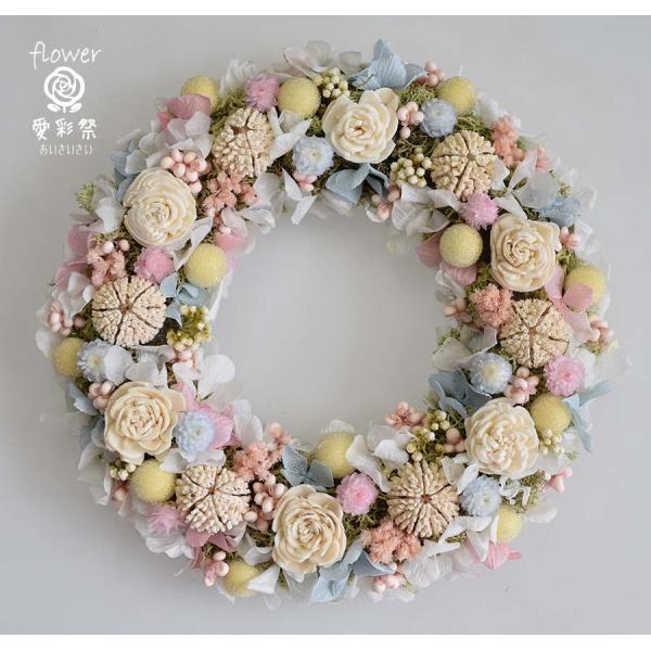 白 ピンク 水色 清楚な雰囲気のドライフラワーリース ギフト
