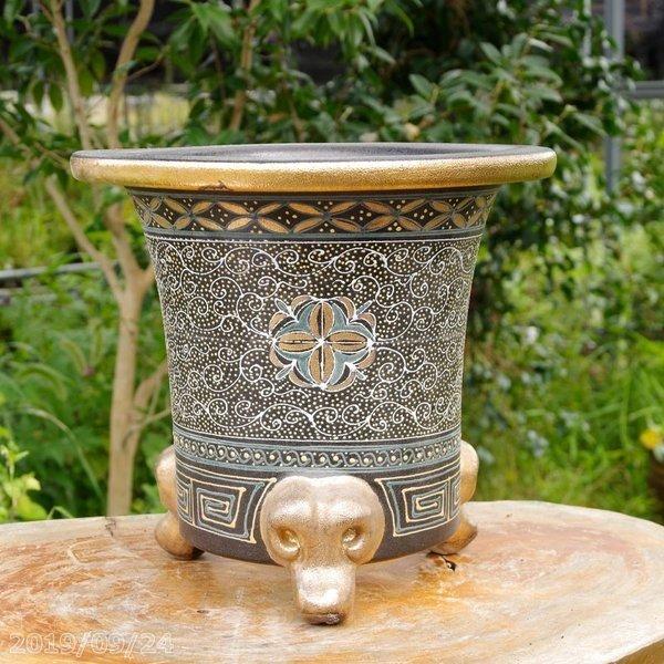 現品 No.0354】 京楽焼 植木鉢 澤善作 万年青錦鉢 10号（外径31m 高さ