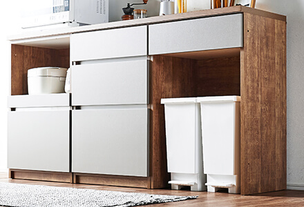 大川家具】キッチンカウンタ―180cm ラテ ホワイトウッド/ブラウン