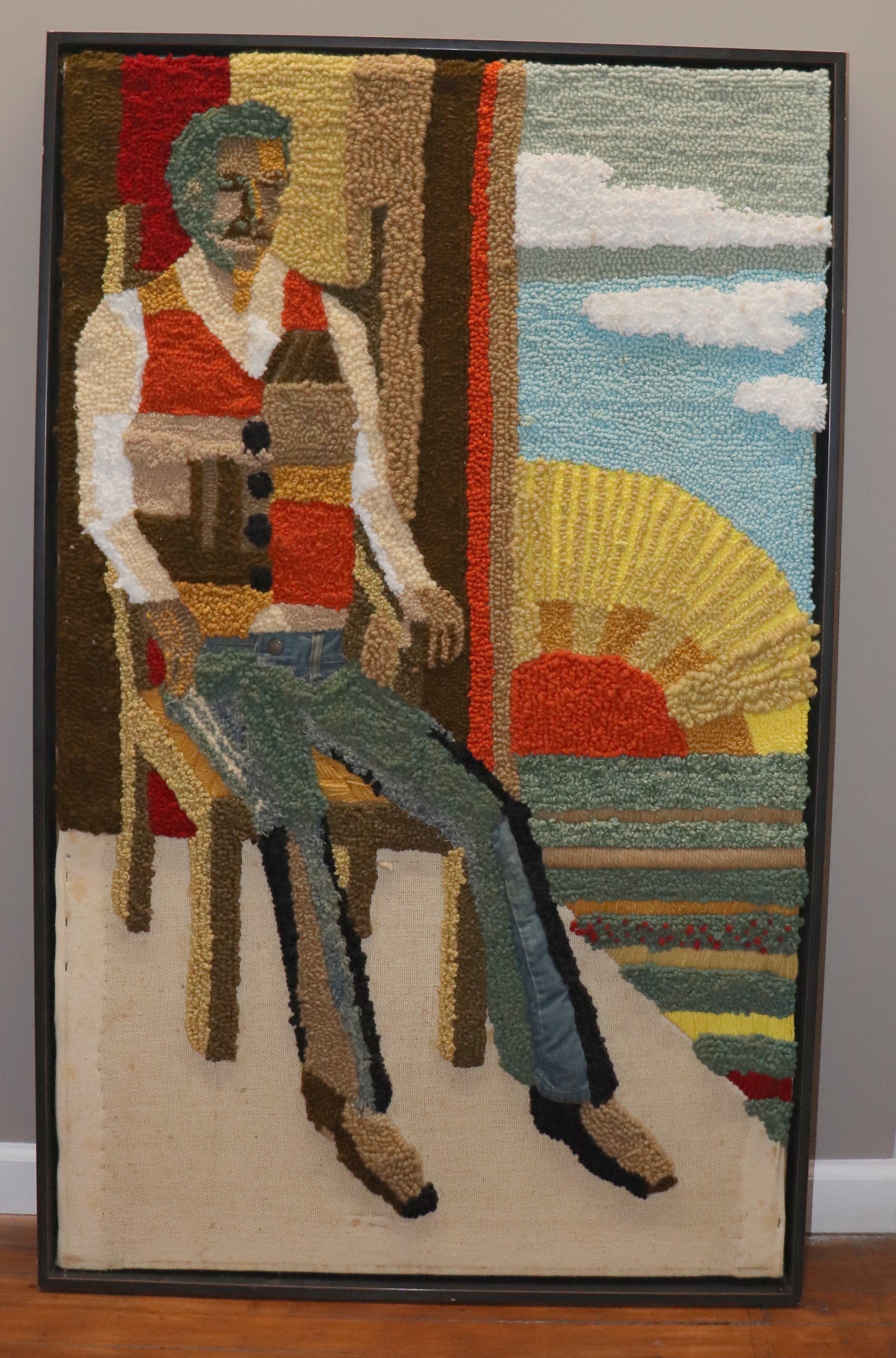 Framed American Hook Rug Wall Hanging No. r5441 - J&D Oriental