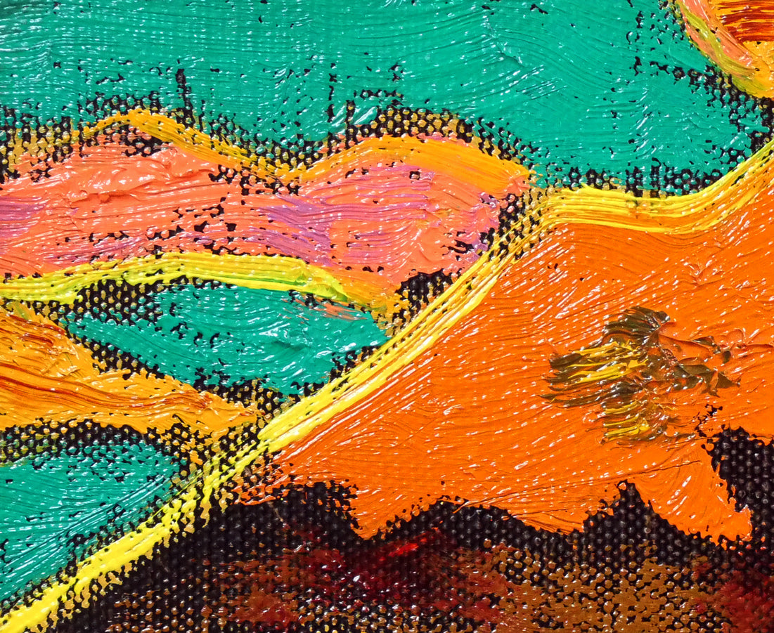 田崎広助「朱富士」油絵・F0号 絵画買取・販売の小竹美術