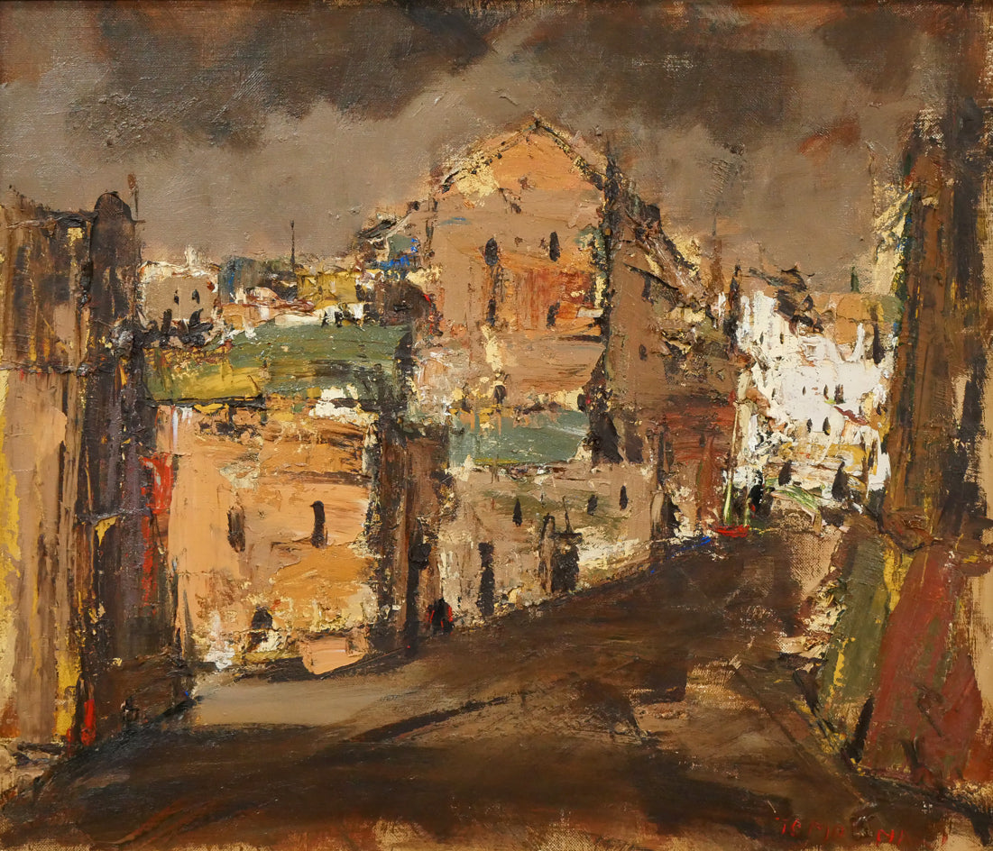 友成晴雄「パリ裏通り」油絵・F10号 絵画買取・販売の小竹美術