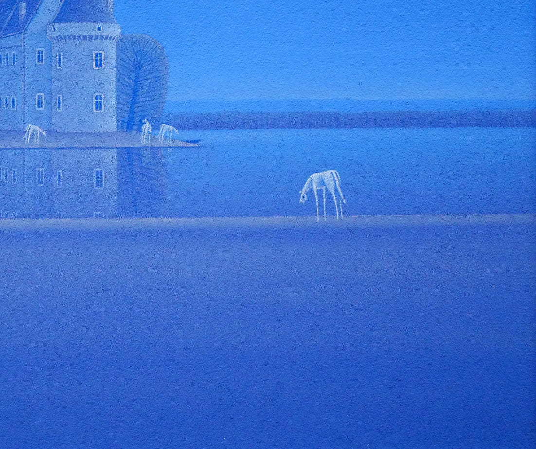 松浦敬文「水辺の城（馬九行く-うまくいく）」油絵・F10号 絵画買取