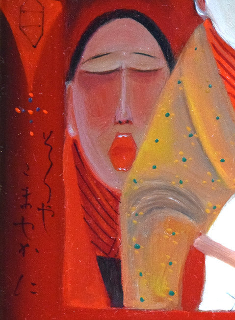 斎藤真一「門付〔かどづけ〕（ 越後瞽女〔ごぜ〕日記より）」油絵・F0