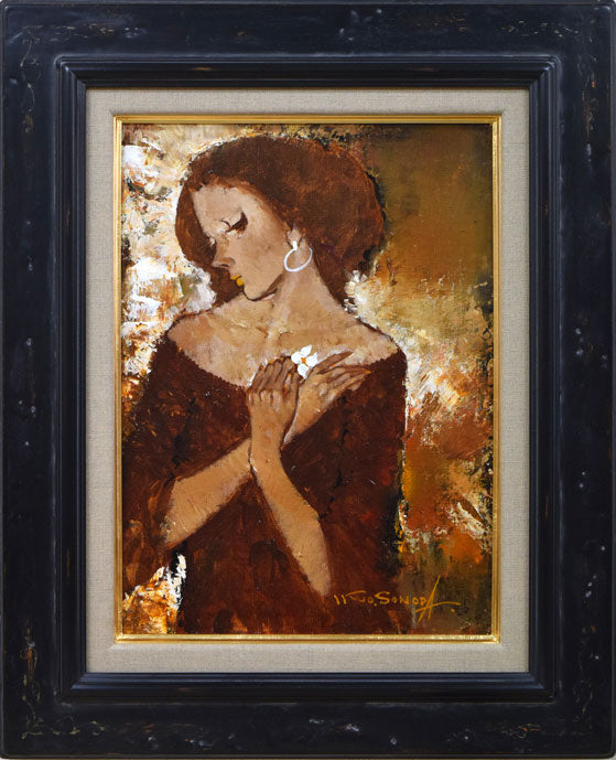 油絵 菅家令子 絵 絵画 インテリア 額付(黒) F4-072012 人物 女性 油絵