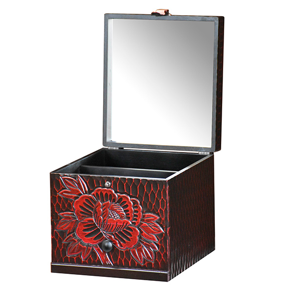 メイクボックス 幅23cm ミラー付き 小町 鎌倉彫 手彫り 収納 木製 和風