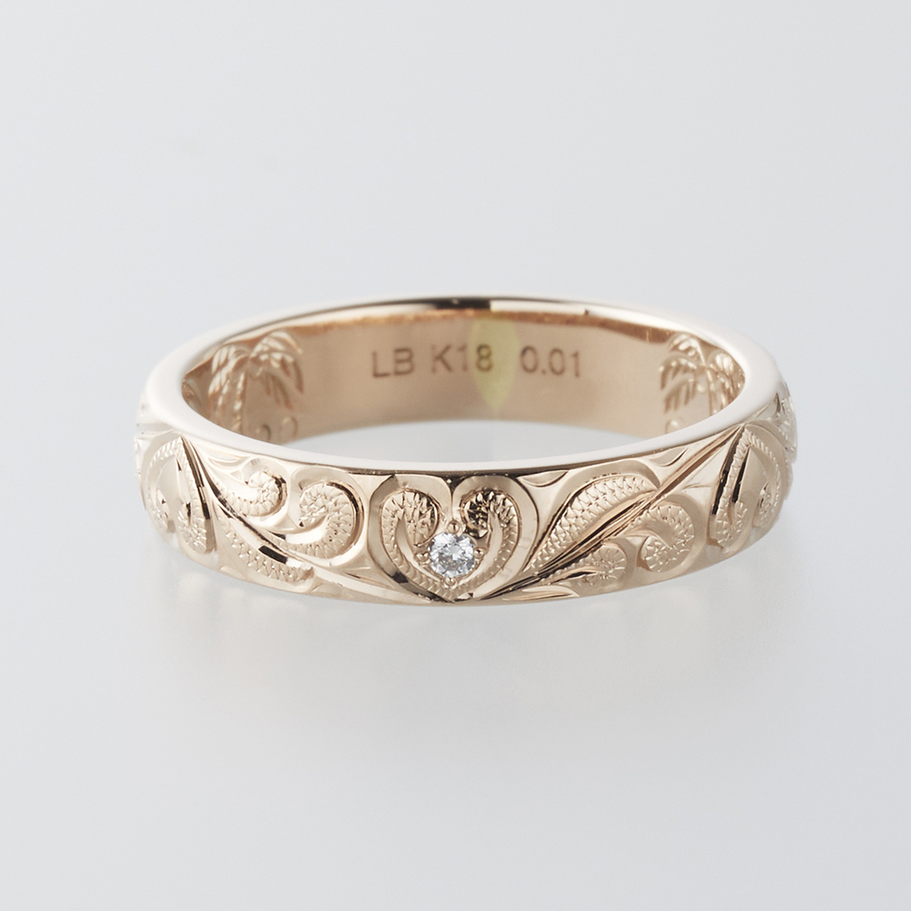 オーダーメイド〔K18PG〕両面彫りアロルア4mmリング | ハワイアン