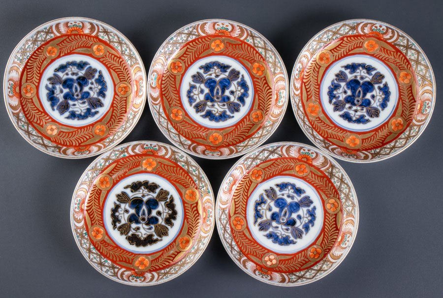 古伊万里】 染錦金彩草花文四寸皿 5客 明治時代 16785 | すべての商品