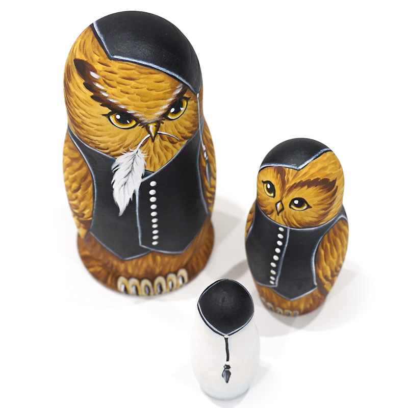 ロシア オレーシャ・スクリディナ作 ふくろうマトリョーシカ（3P） MAT