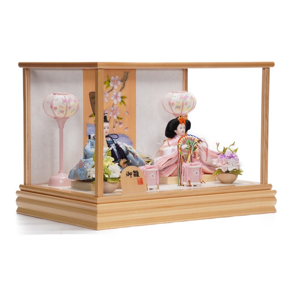 雛人形】小芥子 金襴 白木 親王揃いガラスケース飾り | 河雲作