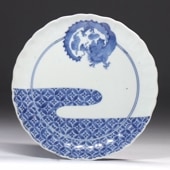 古伊万里 皿 江戸時代中期 染付 鹿に紅葉文