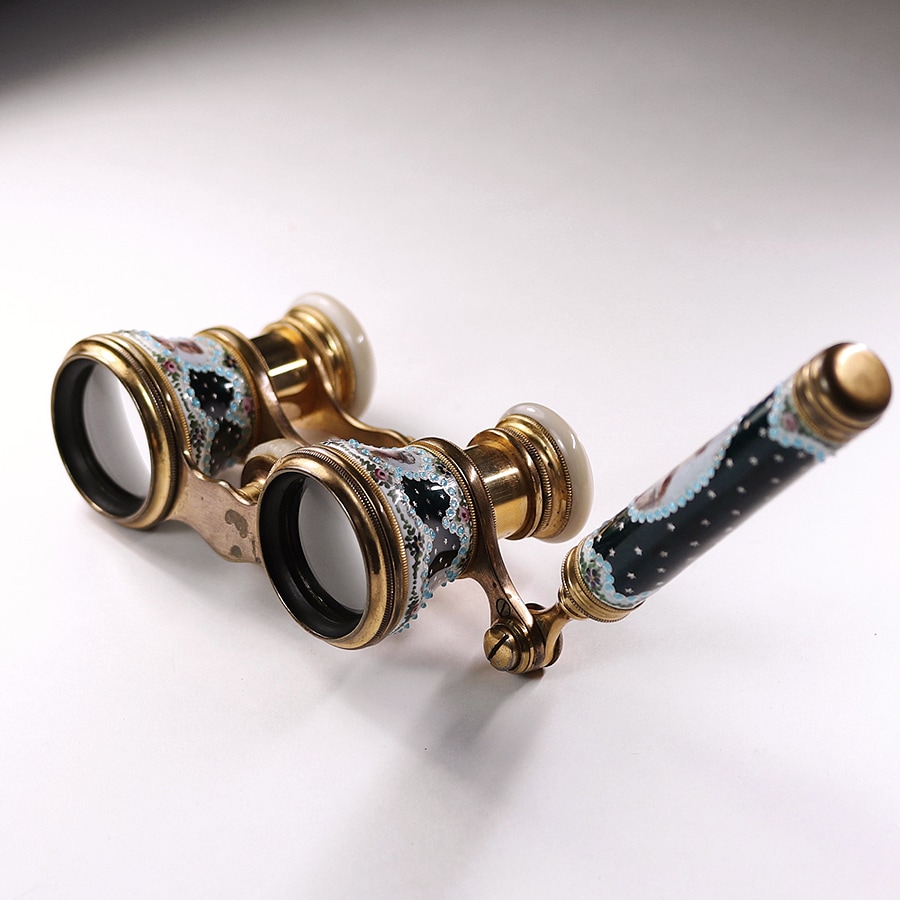 オペラグラス 19世紀フランス ロココ様式 エナメル彩 美人肖像画 真鍮