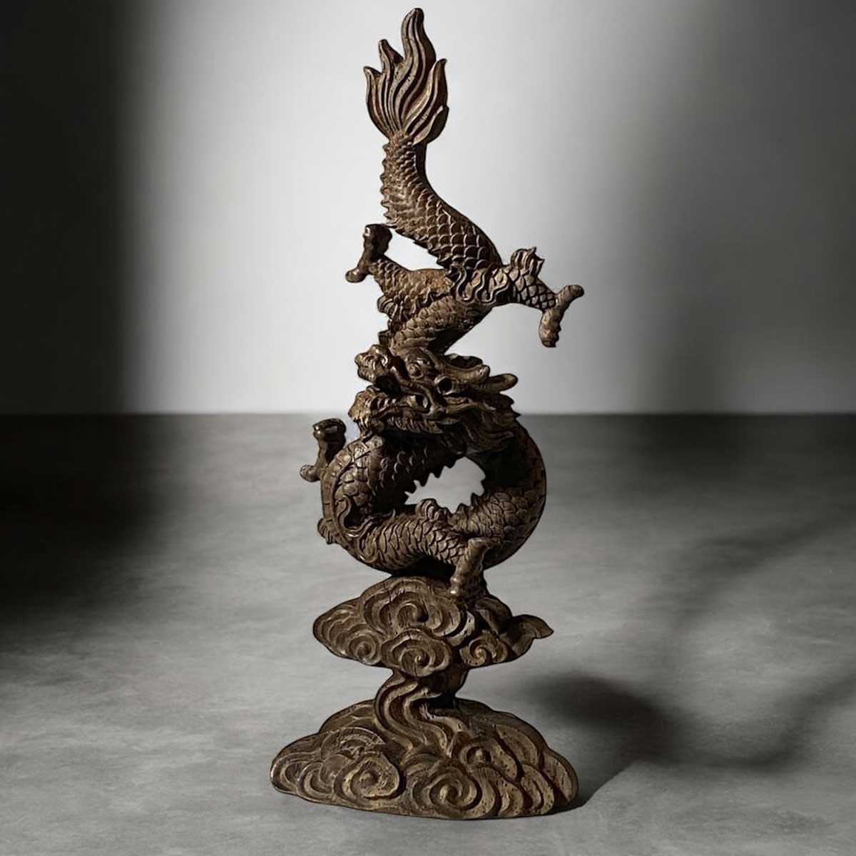 龍神と鳳凰 木彫り置物セット｜風水で運気アップ・繁栄と調和の象徴