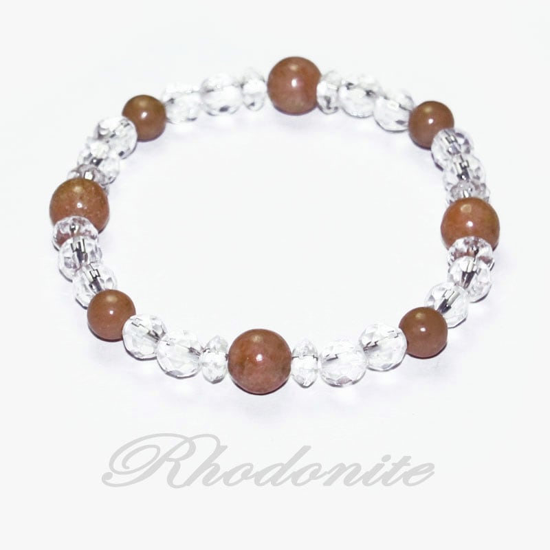 ロードナイトと輝くカット水晶のパワーストーンブレスレット手作り