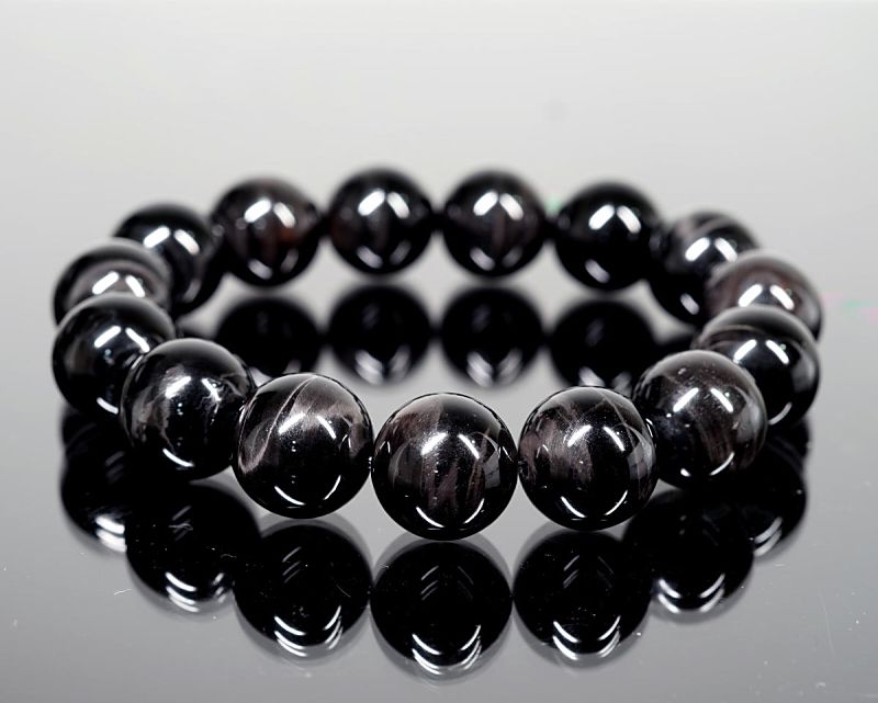 ブラックタイガーアイ ブレスレット 14mm玉 最高級（5A）｜最高級
