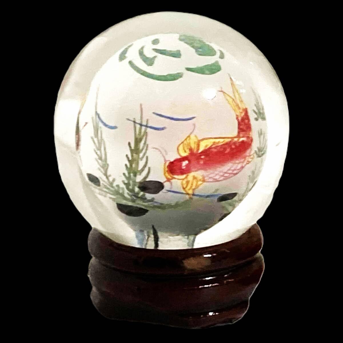 Amazon.co.jp: 中国美術内絵丸玉木製台座付高さ約5.5cm工芸品水晶玉球