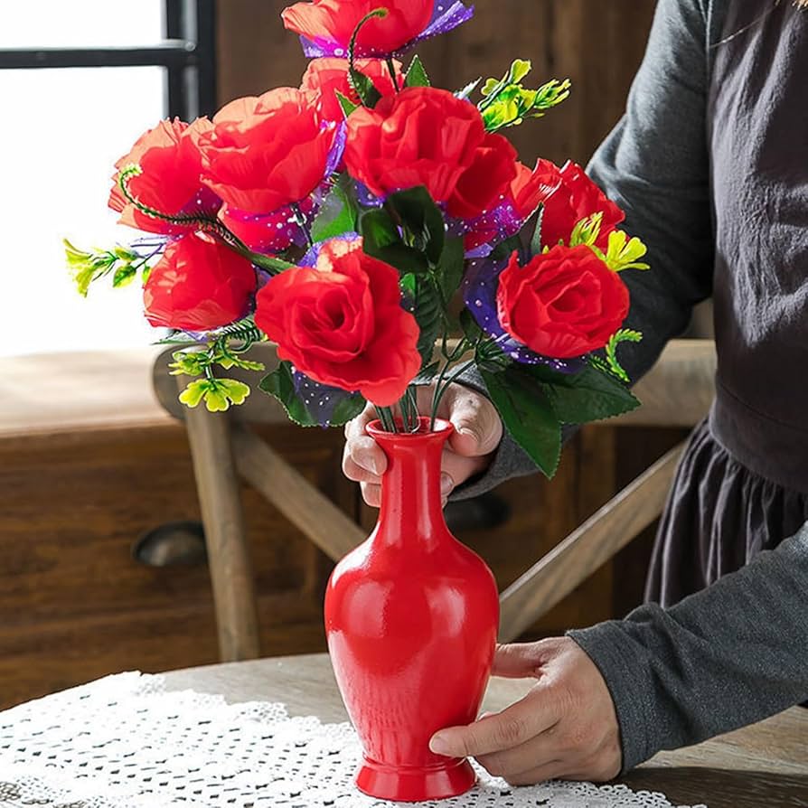 Amazon.co.jp: 赤 花びん 花瓶 小さめ レッド4 高さ20*幅10*口径5cm