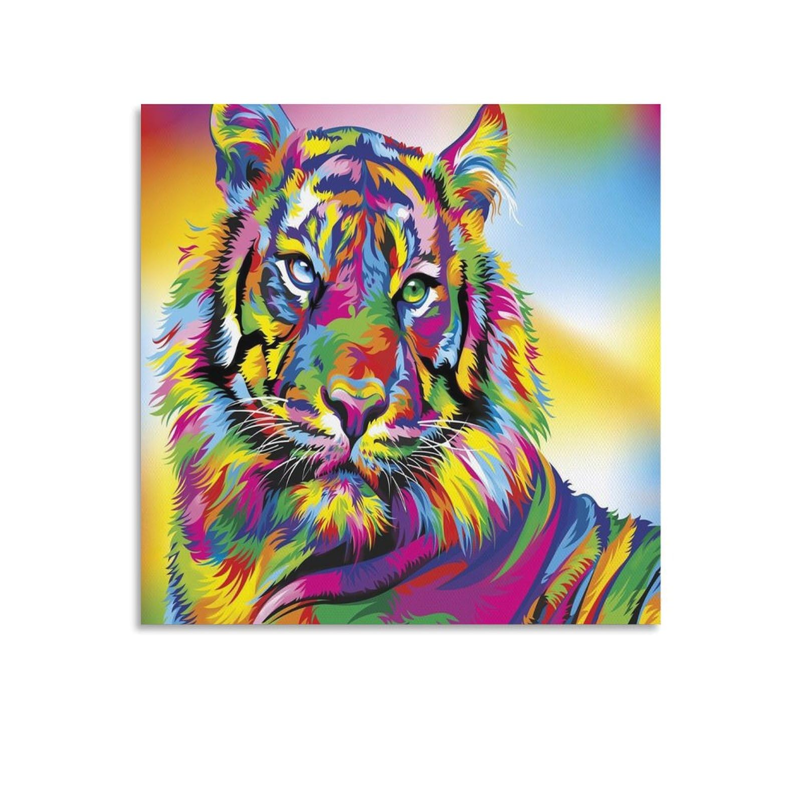 Amazon.co.jp: カラフルな虎 抽象芸術 野生の虎 動物画 キャンバス