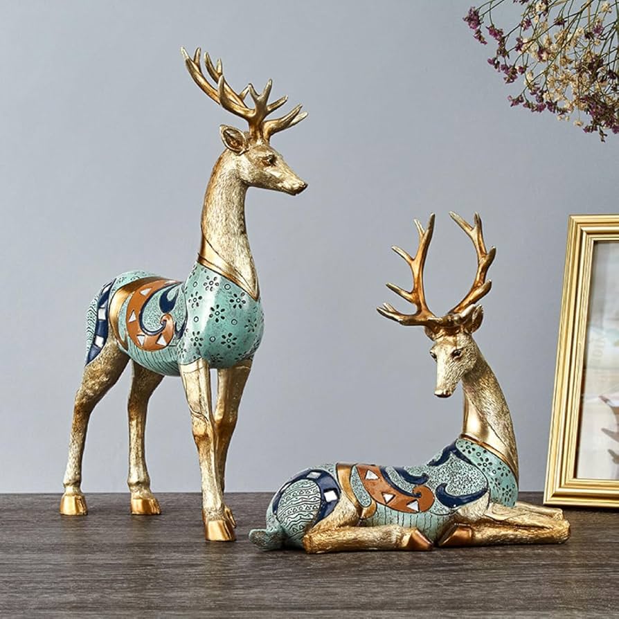 Amazon.co.jp: [dhiuebc] 動物置物 レジン シカ 置物 スタイル2