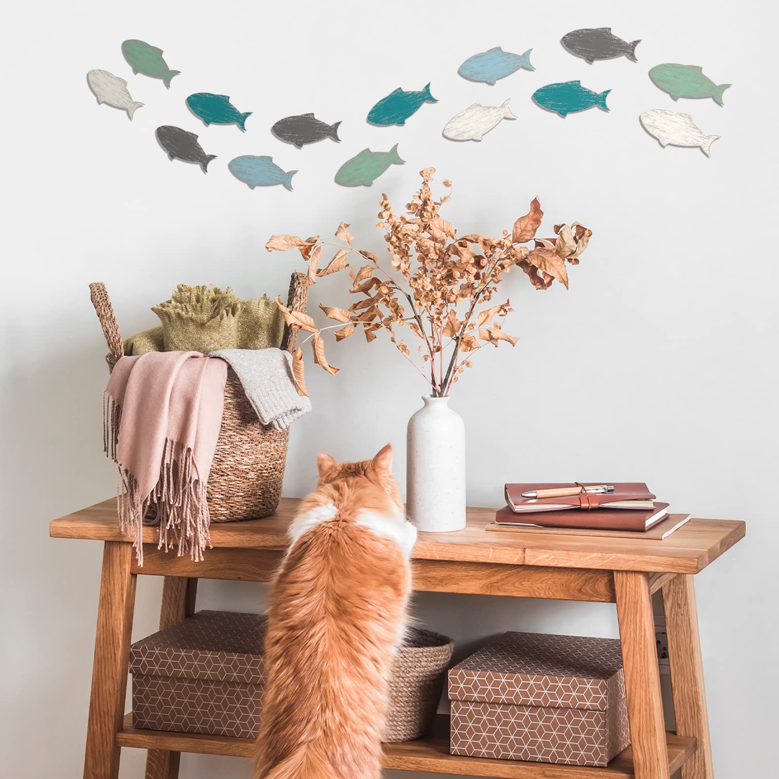 Amazon.co.jp: Weysat 20個 木製 魚 壁 装飾 航海 沿岸 ウッド