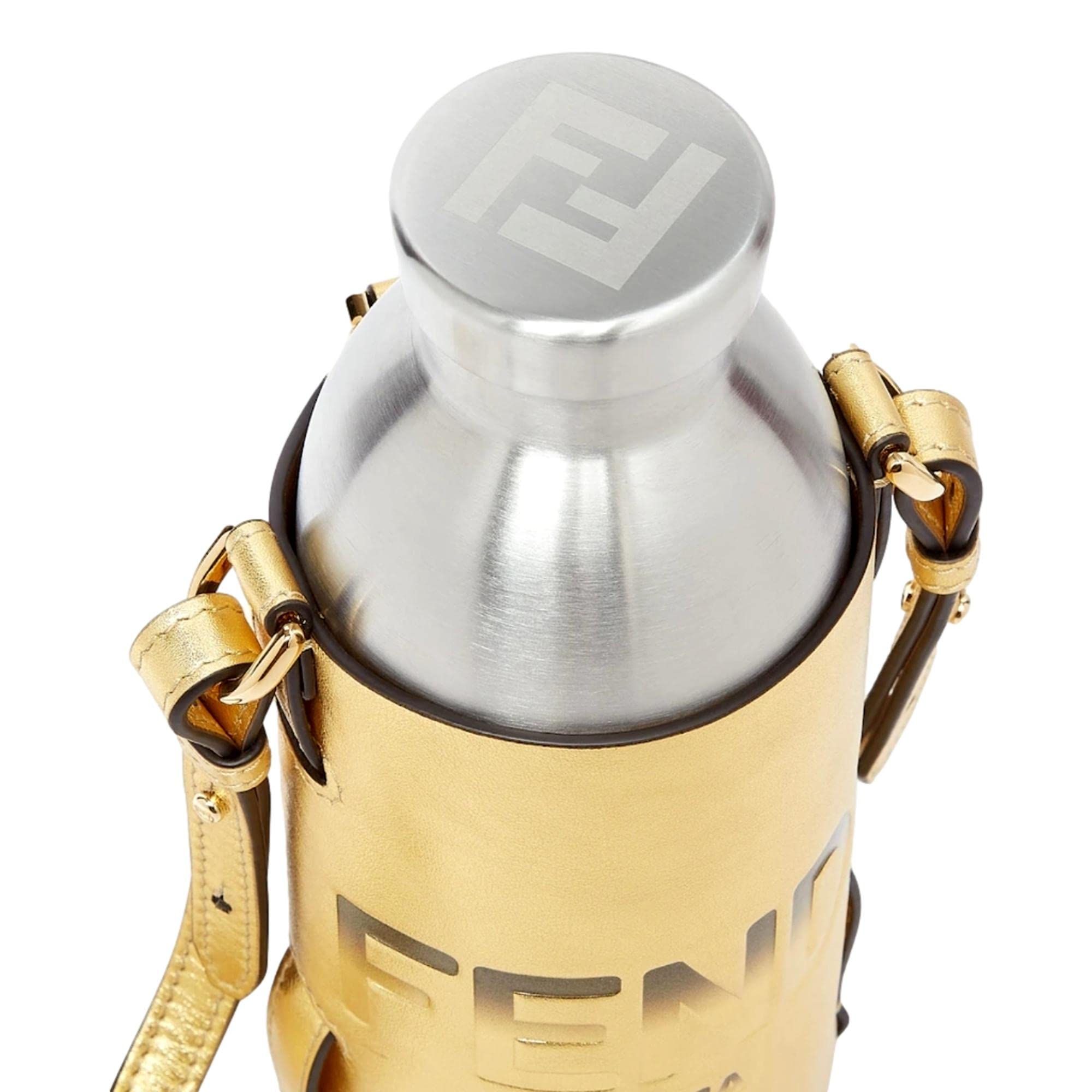 Amazon.com: Fendi Roma Logo Steel Bottle and Gold Leather Holder