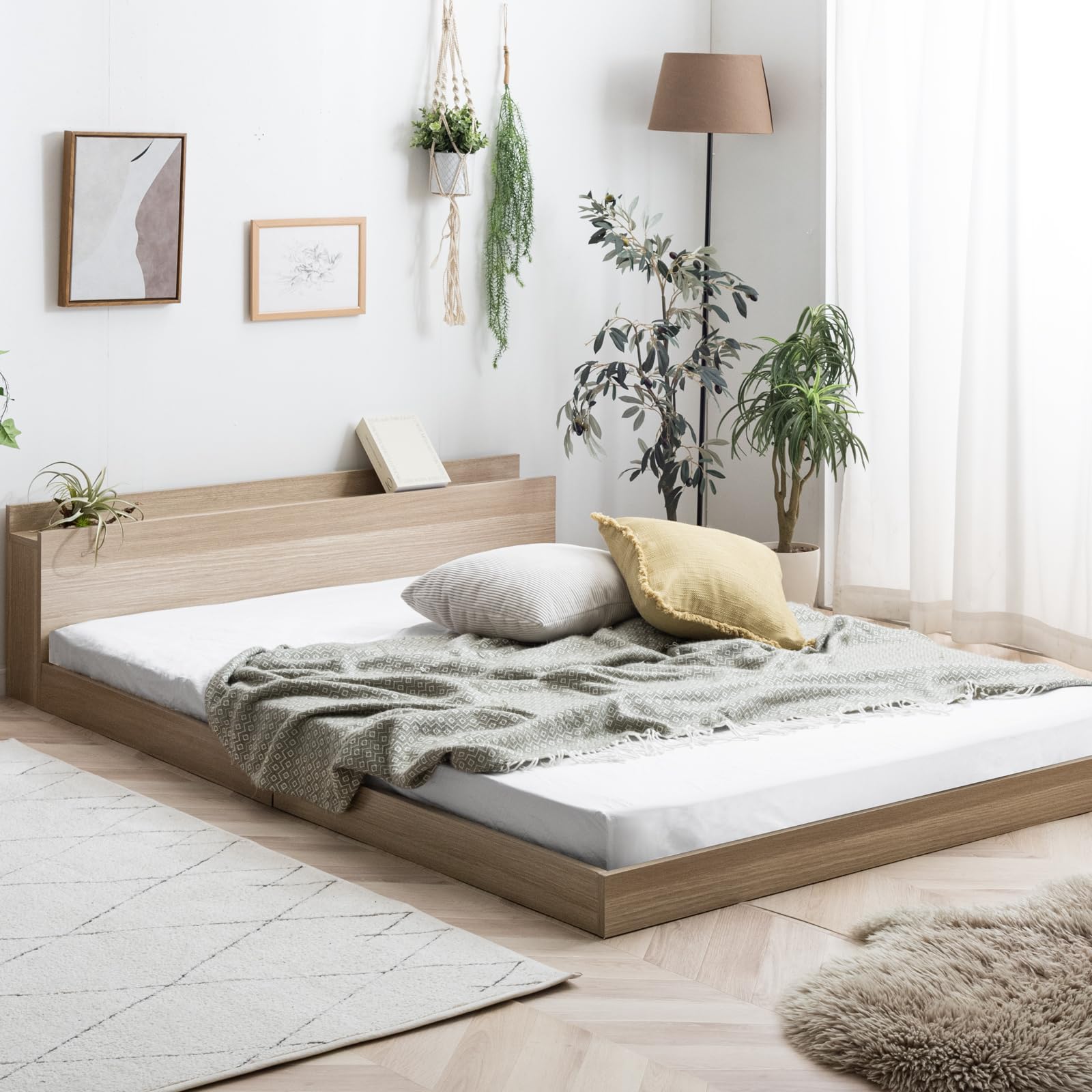 Amazon｜タンスのゲン ベッド フレームのみ キング 宮棚付 ローベッド