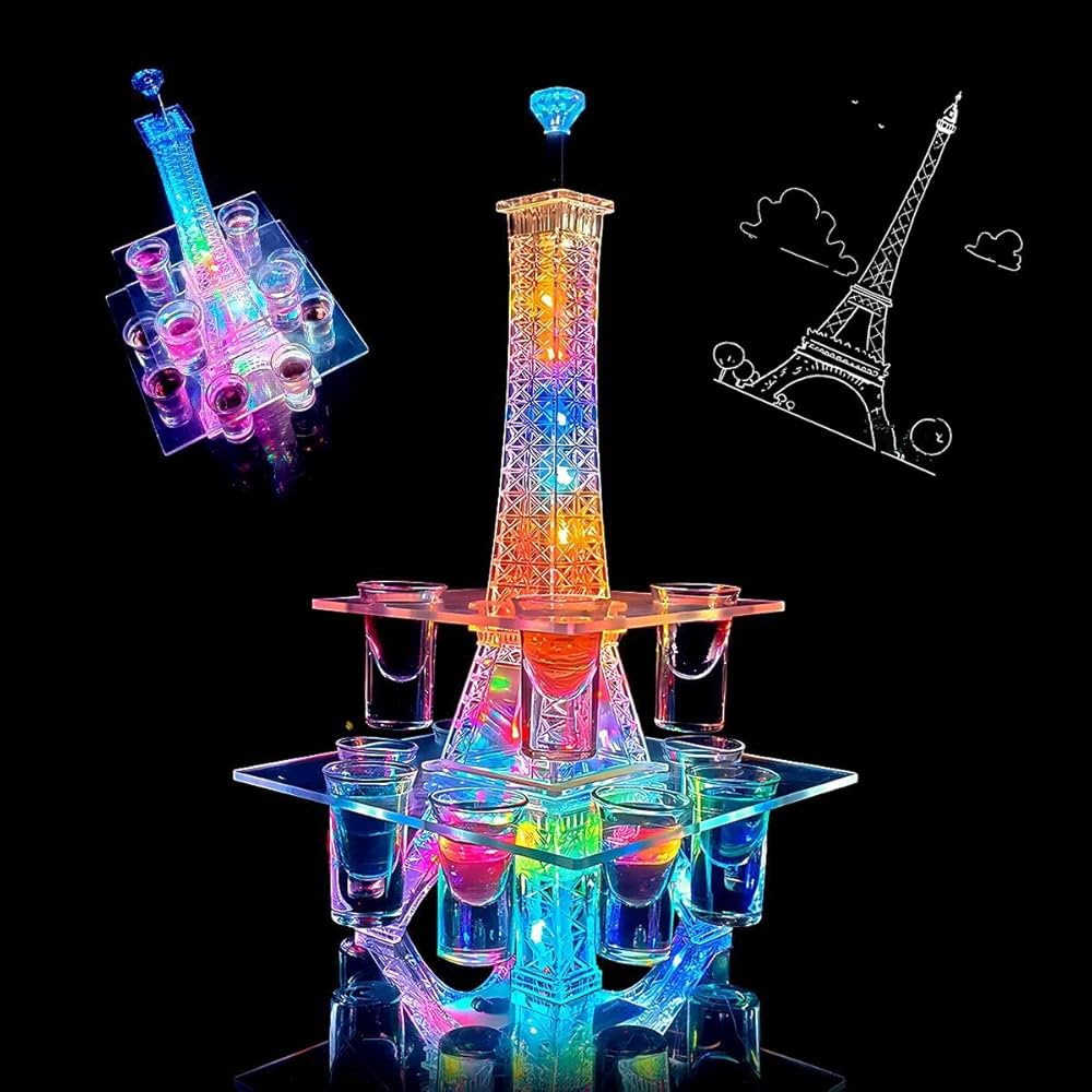 Amazon｜WANCHIY 観覧車 エッフェル塔型 12カップ LEDグラスボトルの
