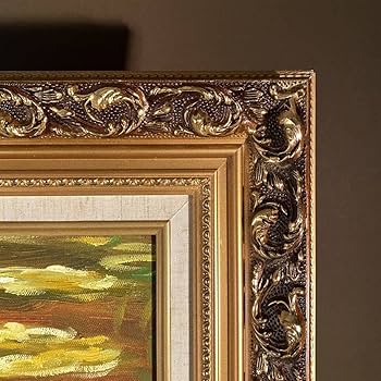 Amazon.co.jp: 秀作 手書き油絵 モネ 睡蓮の池 黄金色(大)額付 絵画