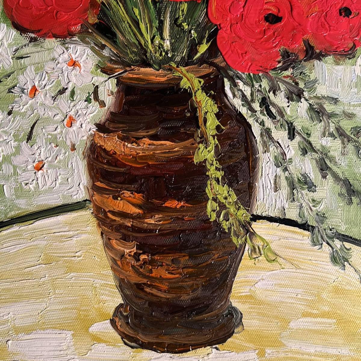 Amazon.co.jp: 手書き油絵 ゴッホ 赤いヒナゲシとヒナギク 額付 絵画