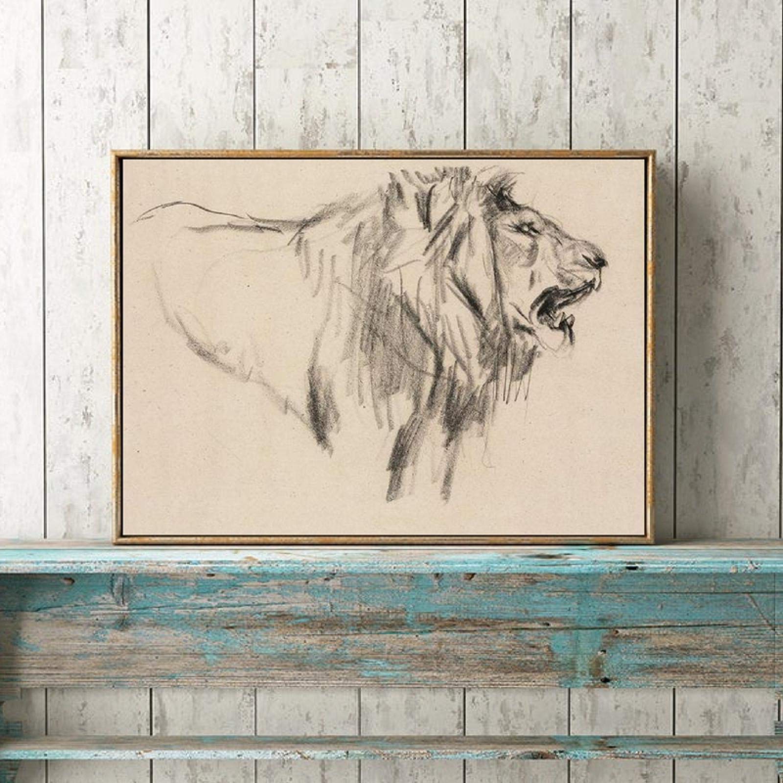 Amazon.co.jp: ライオン野生動物アートチャコールスケッチデッサン