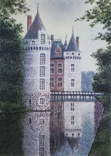 西村龍介、水辺の城、希少画集画、新品額装付、状態良好