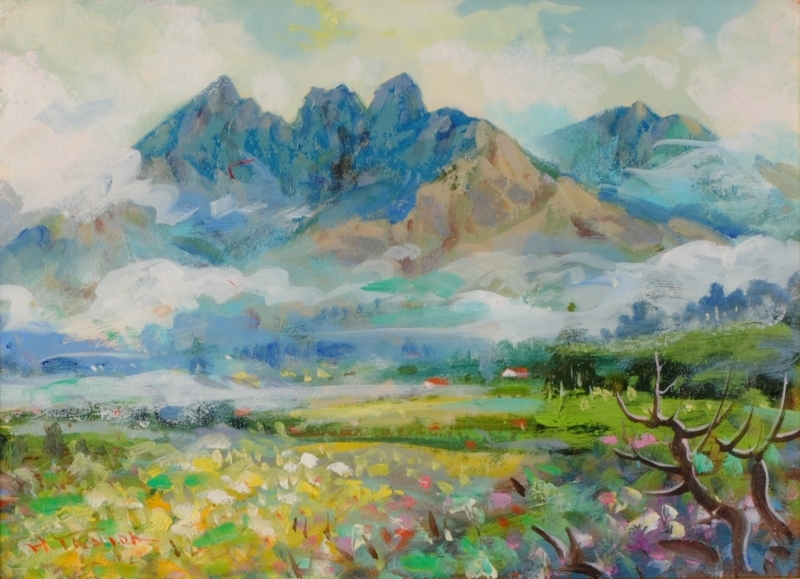 F10 油彩画 阿蘇「2001年 根子岳紅葉」額装 風景画 F10 油彩画 阿蘇