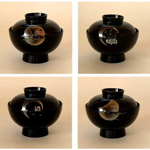 紀州漆器】吸物椀 黒 小夜 5客セット 桐箱入り - 日本製高級ギフト